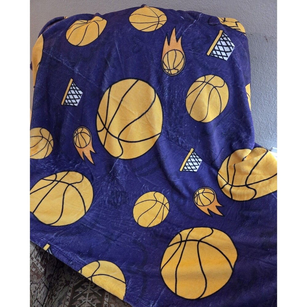 Basketball Sport Throw/Blanket for Boys 50x40 Inch Purple And Orange